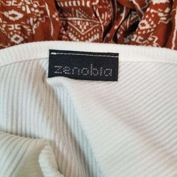 Womens Plus Size Jumpsuit Romper 1XL Wide Leg Stretch Ivory Rust USA - Picture 3 of 4